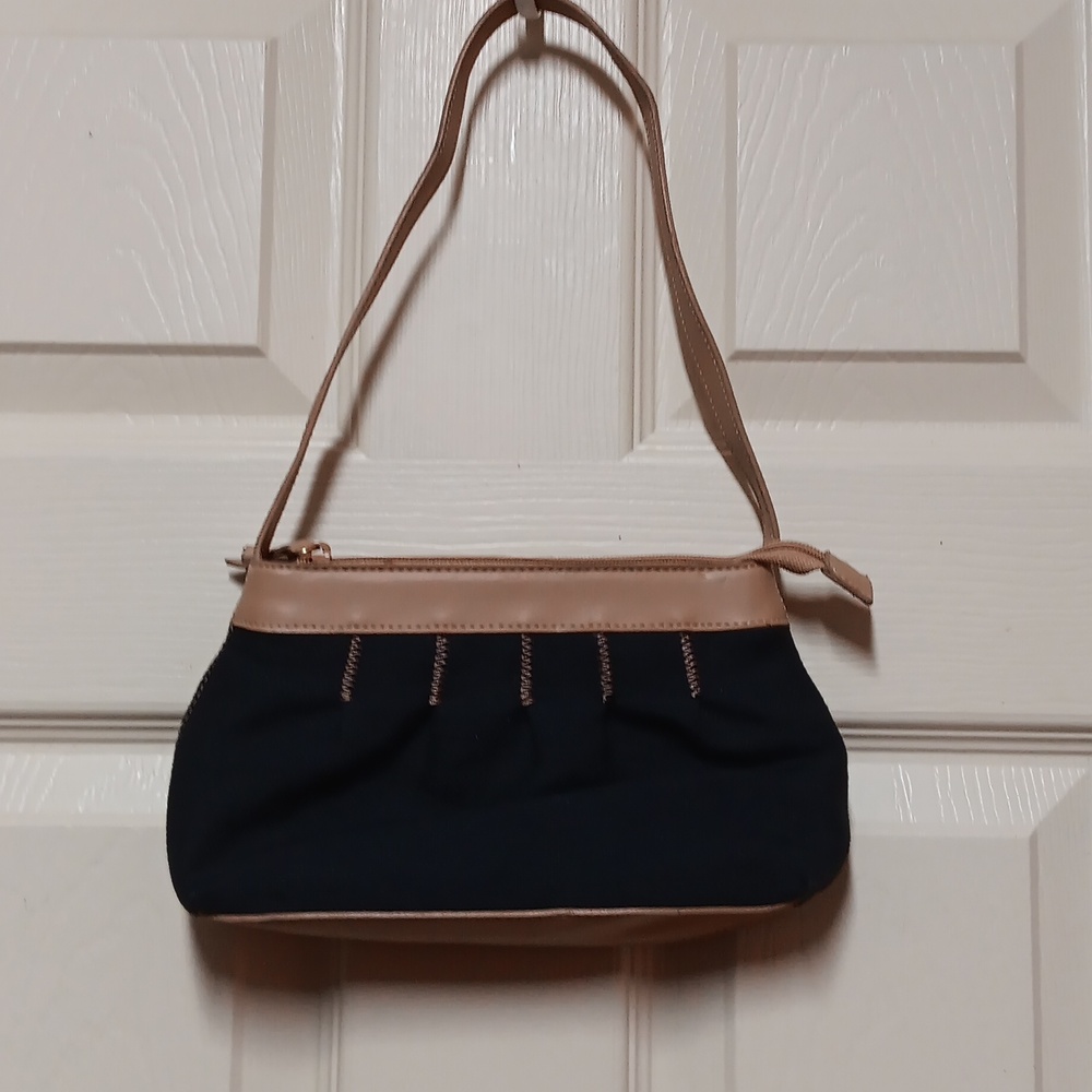 Etienne Aigner Black Canvas & Tan Leather Small Purse